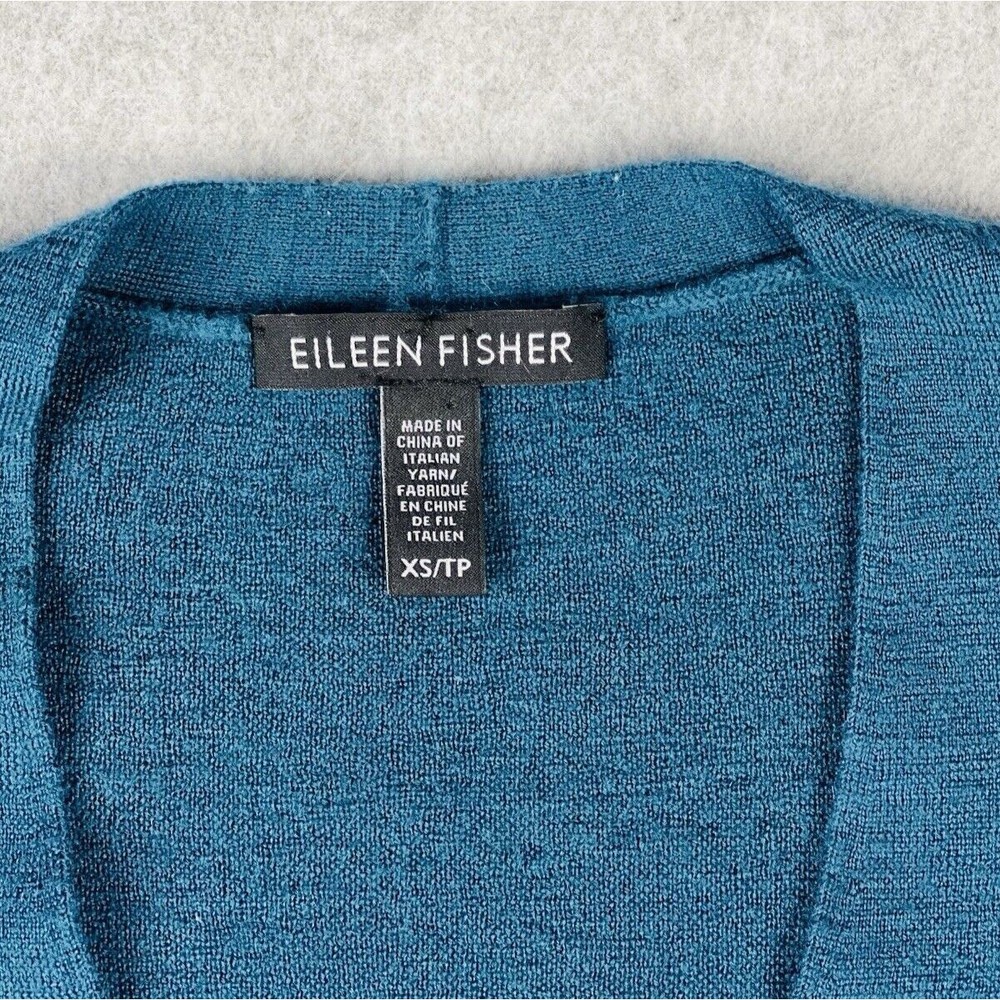 Eileen Fisher Tunic Sweater Womens XS Teal Italian Yarn V Neck Knit Pullover - Picture 6 of 14
